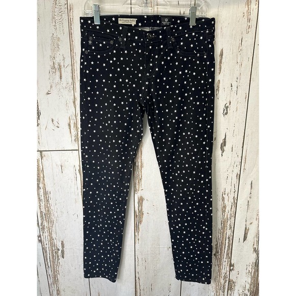 Adriano Goldschmied AG "The Legging Ankle" Black and White Star Velvet Feel Pant - Picture 1 of 5